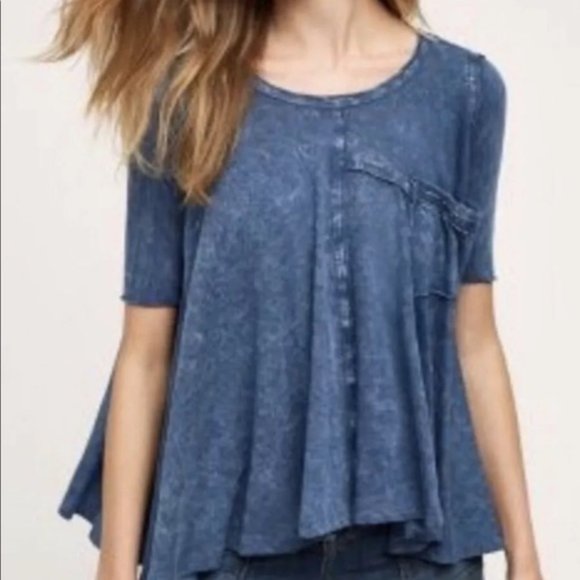 Anthropologie Eri Ali Blue Denim Swing Top Short Sleeve XS - Picture 1 of 6
